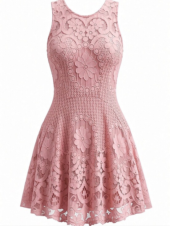 Ultra Pink Dresses & Skirts - NEW! Ultra Pink Sleeveless Pink Lace Fit & Flare Dress